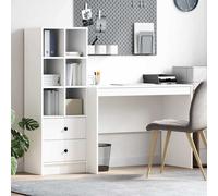 Desk Engineered Wood 100x50x76cm White with 2 Drawers & Highboard Modern Storage