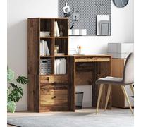 Desk Engineered Wood 105.5x50x127cm Old Wood 2 Drawers 6 Shelves Home Office UK