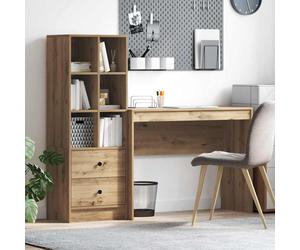 Desk Engineered Wood Artisan Oak 145.5x40x127cm 2-Drawer Highboard Office & Desk