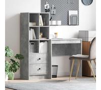 Desk Engineered Wood Concrete Grey 115.5x40x127cm 2 Drawers 6 Shelves Office Pro