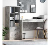 Desk Engineered Wood Concrete Grey 145.5x50x127cm 2 Drawers Modern Office Sturdy