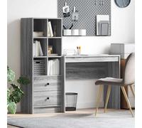 Desk Engineered Wood Grey Sonoma 135.5x40x127cm Highboard & 2 Drawers Durable10