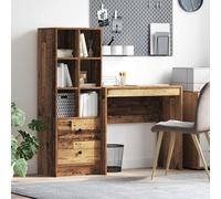 Desk Engineered Wood Old Wood 125.5x40x127cm 2 Drawers 6 Shelves Office Home Pro