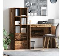 Desk Engineered Wood Old Wood 125.5x50x127cm With 2 Drawers & 6 Shelves Durable