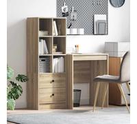Desk Engineered Wood Sonoma Oak 105.5x50x127 cm 2-Drawer w/Highboard Durable Pro