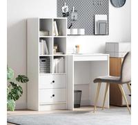 Desk Engineered Wood White 145.5x40x127cm 2 Drawers Highboard Storage ModernPro