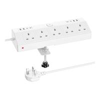 Desk Extension Lead 1.8M, HAFINO 2 PD 20W Desk Power Socket with USB C Fast Charger, 5 Way Desk Power Strip with 8 USB Slot, Desktop Plug Socket with Removable Clamp for Home Office Accessories, White