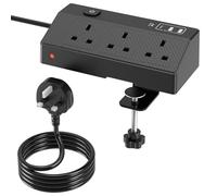 Desk Extension Lead 1.8M, HAFINO PD 20W Fast Charging Power Station, Desk Power Socket 3 Way Power Socket with 4 USB Slots, Desktop Plug Socket with Removable Clamp for Home Office（Black）