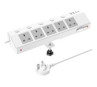 Desk Extension Lead 1.8M, STGAROT PD 30W Power Strip with Retractable USB C Cable, 5 Way Power Socket with 3 USB C Port, 2 USB A Port, Desktop Plug Socket with Removable Clamp for Office Accessories