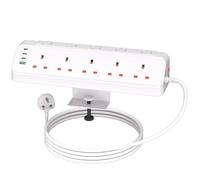 Desk Extension Lead 3M, BOCHLION 5 Way Desktop Power Socket Extension with 4 USB Slots, Surge Protected Power Strip with Removable Clamp, Individual Switches for Home Office Accessories-White