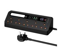 Desk Extension Lead with USB Slots, BOCHLION 2 USB C and 2 USB A Ports Power Socket With Night Light, 5 Way Plug Extension Socket Surge Protector, Desktop Power Strip 1.8M for Home Office-Black