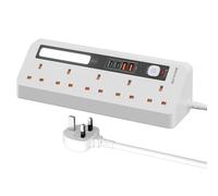 Desk Extension Lead with USB Slots, BOCHLION PD 35W + PD 20W Fast Charging Power Station with Night Light, 5 Way Plug Extension Socket Surge Protector, Desktop Power Strip 1.8M for Home Office-White