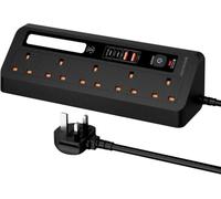 Desk Extension Lead with USB Slots, BOCHLION PD 35W + PD 20W Fast Charging Power Station with Night Light, 5 Way Plug Extension Socket Surge Protector, Desktop Power Strip 5M for Home Office-Black