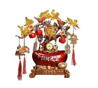 Desk Feng Shui Crystal Money Tree, with Gold Ingot Home Office Desktop Ornament Decor(Red)