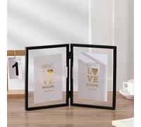 Desk Frames, Display Picture 4x4Square Frame for Tabletop Display Double Opening Folding, Vertical Format, Black