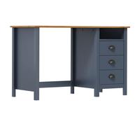 Desk Grey & Honey Brown Solid Pine 120x50x74cm 3 Drawers 1 Shelf Cup Handles New