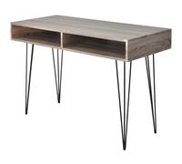Desk Grey Oak 110x50x76cm MDF & Metal 2 Compartments Compact Workstation forHome