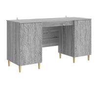Desk Grey Sonoma 142.5x50x75cm Engineered Wood with Storage & Eucalyptus Legs UK