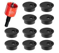 Desk Grommet 35mm - 10 Pack Black Cable Grommet & Desk Hole Cover with Hole Saw for Cables, Cord Management for Office, TV, and Home Table