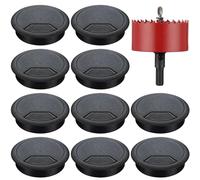 Desk Grommet 60mm, 10 PCS Desk Cable Grommet with Hole Saw, Round Plastic Desk Cord Wire Hole Cover for Home and Office, Black