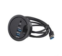 Desk Grommet Hub with USB 3.0 and Audio Interface for Desktop PC and Laptops, Black ABS Material, 5Gbps Data Transfer, Headphone and Microphone Ports, Cable