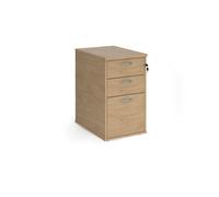 Desk high 3 drawer pedestal with silver handles 600mm deep - Kendal Oak