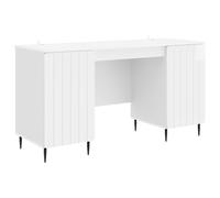 Desk High Gloss White 142.5x50x75cm Engineered Wood 2 Doors with 2 Shelves Legs