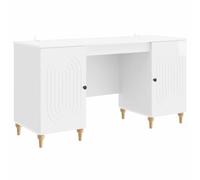 Desk High Gloss White 142.5x50x75cm Engineered Wood Minimalist Storage 2 shelves