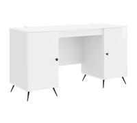 Desk High Gloss White 142.5x50x75cm Engineered Wood Storage Shelves Doors Modern