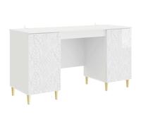 Desk High Gloss White Engineered Wood 142.5x50x75cm with Storage & Eucalyptus UK