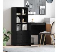 Desk & Highboard 105.5x50x127cm Black Oak Engineered Wood 2 Drawers Modern Home