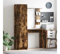 Desk & Highboard Set 113.5x39x168cm Engineered Wood Smoked Oak 2 Hinge Doors Pro