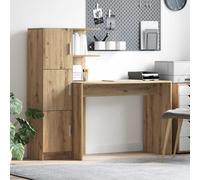 Desk & Highboard Set 133.5x50x124cm Artisan Oak Engineered Wood 3 Doors Office.