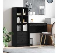 Desk & Highboard Set 135.5x50x127cm Black Oak Engineered Wood 2 Drawers Durable