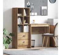 Desk & Highboard Set Engineered Wood Artisan Oak 115.5x40x127cm 2 Drawers Slim