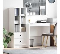 Desk & Highboard White Slim Engineered Wood Office Set 125.5x50x127cm 2 Drawers