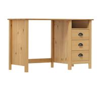 Desk Honey Brown Solid Pine 120x50x74cm 3 Drawers 1 Shelf Cup Handles for Home.