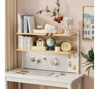 Desk Hutch Dorm, Clamp-on Desktop Bbookshelf Organizer with Pegboard | Desk Shelf for Top of Desk, Metal 1/2 Tier Modular Storage Shelves for Home Office School(WhiteA,2-TIER-L100CM/39.4IN)