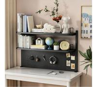 Desk Hutch Dorm, Clamp-on Desktop Bbookshelf Organizer with Pegboard | Desk Shelf for Top of Desk, Metal 1/2 Tier Modular Storage Shelves for Home Office School(BlackB,2-TIER-L100CM/39.4IN)