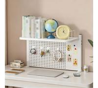 Desk Hutch Dorm, Clamp-on Desktop Bbookshelf Organizer with Pegboard | Desk Shelf for Top of Desk, Metal 1/2 Tier Modular Storage Shelves for Home Office School(WhiteB,1-TIER-L60CM/23.6IN)