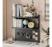 Desk Hutch Dorm, Clamp-on Desktop Bbookshelf Organizer with Pegboard | Desk Shelf for Top of Desk, Metal 1/2 Tier Modular Storage Shelves for Home Office School(BlackB,2-TIER-L60CM/23.6IN)