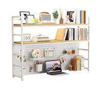 Desk Hutch Shelf Dorm 2 Tier Countertop Desktop Bookshelf With Pegboard,metal /MDF Desk Top Bookcase for Computer desk, Desk Storage Organizer Rack for Office Home Dormitory(White,110cm/43.3in)