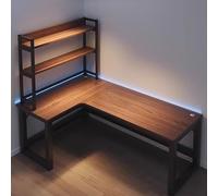 Desk, L-Shaped Table, Corner Gaming Table, Computer Table, Carbon Fiber Material, Corner Computer Table with Storage Cabinet, Suitable for Home Office, Gaming, Work, Study Walnut,140 * 120cm