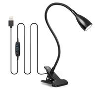 Desk Lamp Clip On Clamp Light & 10 Dimmable Brightness Eye Caring Book Adjustable for Reading Studying Working Video Conference Lighting - Black