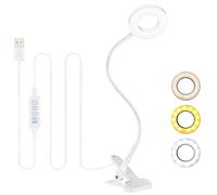 Desk Lamp Clip On Clamp Light & 3 Light Mode 10 Dimmable Brightness Eye Caring Book Adjustable for Reading Studying Working Video Conference Lighting - White