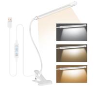 Desk Lamp Clip On Clamp Light & 3 Light Mode 10 Dimmable Brightness Eye Caring Book Adjustable for Reading Studying Working Video Conference Lighting, Black