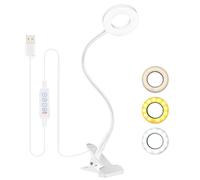 Desk Lamp Clip On Clamp Light & Clip Lights 3 Light Mode 10 Dimmable Brightness Eye Caring Book Adjustable for Reading Studying Working Video Conference Lighting - White
