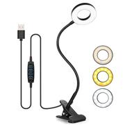 Desk Lamp Clip On Clamp Light & Clip Lights 3 Light Mode 10 Dimmable Brightness Eye Caring Book Adjustable for Reading Studying Working Video Conference Lighting - Black