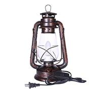 Desk Lamp Electric Lantern Table Lamp with Line Cord Edison Style Vintage Bulb, Rustic Rust Finish Antique Kerosene Lamp Retro Horse Lantern Restaurant Bar 13in