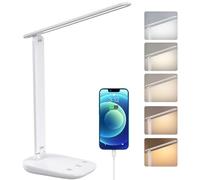Desk lamp, Eye-Caring LED Desk Lamp with USB Charging Port, 5 Light Modes, 700 Lumen Stepless Dimmable Desk Light with Timer, Memory Function, Daylight Desk Lamp for Home Office Study Reading 5V, 2A